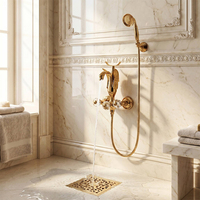 Robinet de baignoire mural STOCCO contemporain doré style cygne français, mitigeur en laiton à double poignée avec douchette à effet pluie, valve en céramique