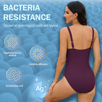 Maillot de bain menstruel une pièce décontracté 4 couches pour femme, coupe profonde en V, anti-rides, pour la natation et la plage, idéal pour l'incontinence menstruelle