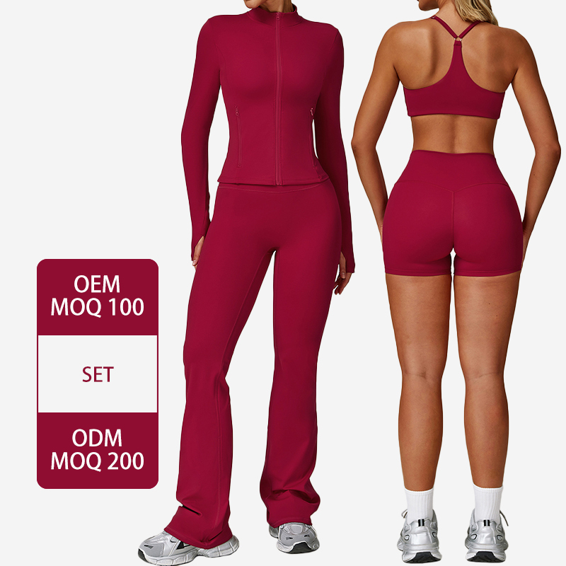 TZ5061 Three-Piece Double - Sided BrushedYoga Set Tight Fast-Drying Fitness Yoga Suit Outdoor Running Three-Piece Yoga Set