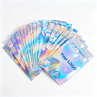 Sachet refermable holographique de qualité alimentaire sous vide, anti-odeur, avec fermeture éclair, en Mylar, pour l'emballage d'échantillons de poudre et de bonbons gélifiés