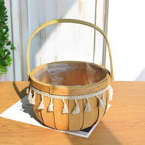 सेट 2 हस्तनिर्मित छोटे सरल फूल बुना हुआ बांस लकड़ी चिप्स पर्यावरण अनुकूल घरेलू सजावटी व्यवस्था भंडारण टोकरी - Product Image 6