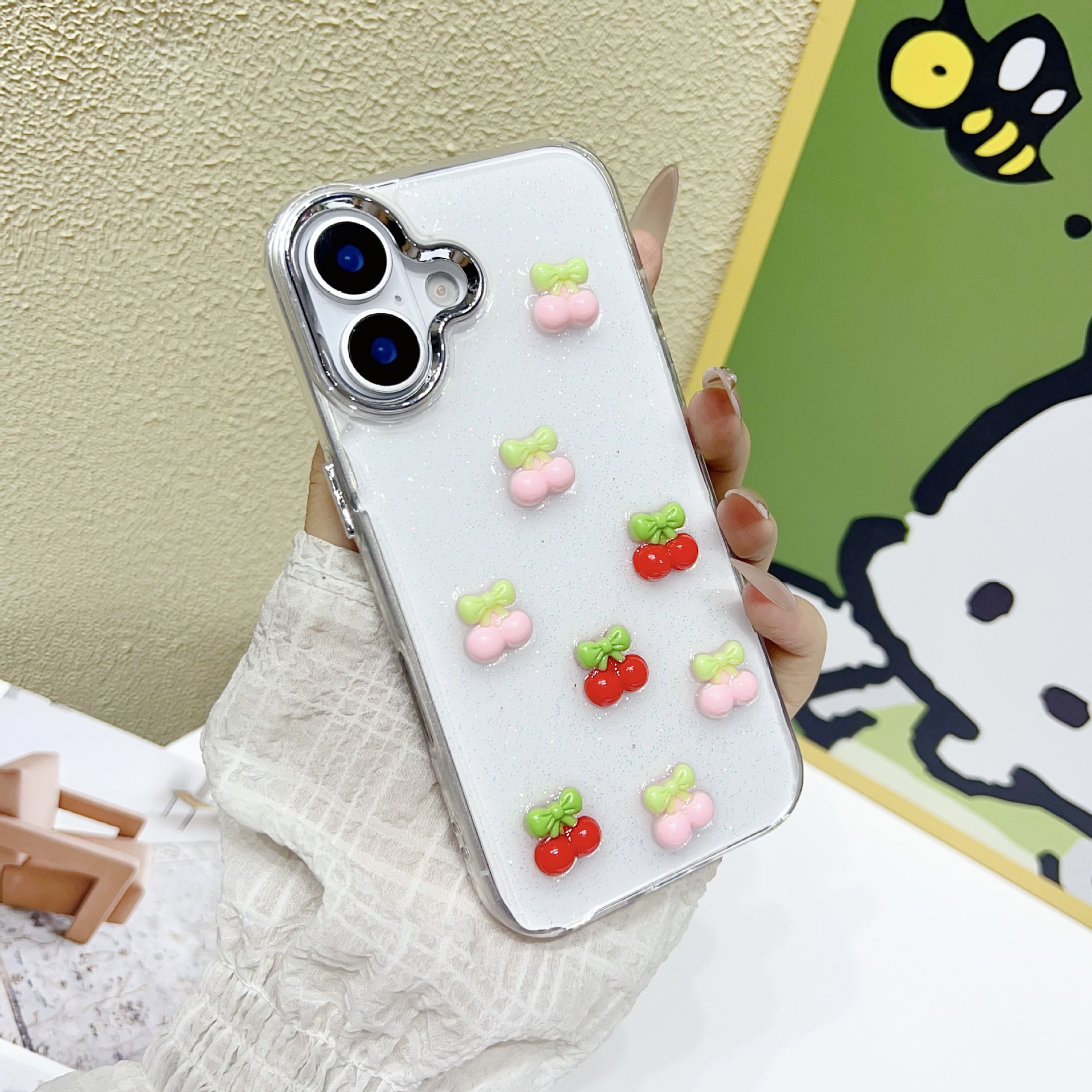 Pink and red 3D cherry resin case