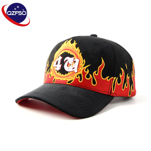 QZFSO Gorras Wholesale Unisex Adjustable Suede 5 Panel Flame Caps Custom 3d Fire Embroidery Logo Baseball <b>Hats</b> - Product Image 1