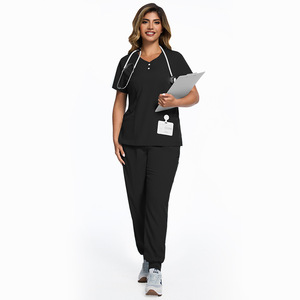 42162 Conjuntos <span class=keywords><strong>de</strong></span> Uniformes Médicos <span class=keywords><strong>de</strong></span> Dos Piezas en Verde Oscuro, Tejidos a Mano con Spandex/Poliéster, para Doctores <span class=keywords><strong>y</strong></span> Enfermeras - Product Image 3