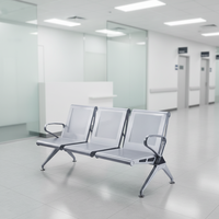 Chaise d'attente à 3 places de qualité commerciale en acier robuste pour hôpital et aéroport, avec un design moderne, banc à poutres argentées, garantie de 2 ans