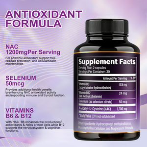 Cápsulas de NAC N-Acetil-L-Cisteína OLLI 1200mg, Suplementos Veganos para Aumentar los Niveles de Glutatión Celular, Antioxidante - Product Image 2