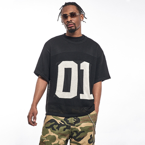 T-shirt surdimensionné à manches courtes en maille épaisse personnalisé, respirant, avec motif lettres imprimé en sérigraphie, 100 % polyester - Product Image 4