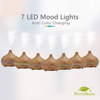Diffuseur d'huiles essentielles ultrasonique à commande à distance, humidificateur d'air 300 ml, design grain de bois, usage domestique électrique, 1 an, lumière LED 7C