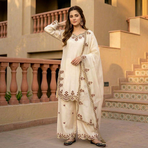 For Embroidered Women's Salwar Kameez Set Long Sleeve Shirt Palazzo Pants <b>Shawl</b> Party <b>Wedding</b> Graduation XL Quick Dry - Product Image 1