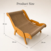 Chaise longue pour chat en bois massif avec tapis en sisal, canapé à gratter incurvé pour chats d'intérieur