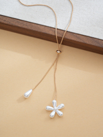 Collier chaîne pour pull, pendentif fleur imitation perle, ton or, réglable, avec perle goutte d'eau, bijoux délicats pour femme