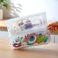 Boîte de rangement rectangulaire en plastique PP pour biberons avec couvercle anti-poussière et plateau de drainage, organisateur portable pour ustensiles de cuisine et articles divers