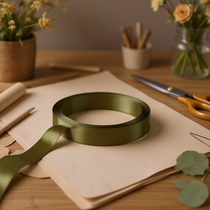 ริบบิ้นผ้าซาติน 1.0 ซม. 25 หลา สีเขียวมะกอก D-45 - Product Image 2