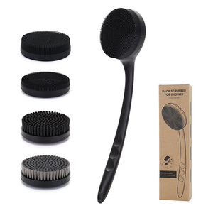 <span class=keywords><strong>Cepillo</strong></span> de <span class=keywords><strong>Ducha</strong></span> 4 en 1 con Mango Largo Negro y Logotipo Personalizado para Hombres, con 4 Cabezales Intercambiables de Silicona y Nylon - Product Image 1