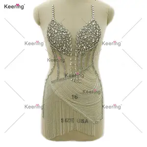 Vestido de camisola elegante para mujer con diamantes rosas, vestidos cortos sexis para graduación, Panel de cuentas, borlas, apliques de vestido, estilo Keering, a la moda, para mujer