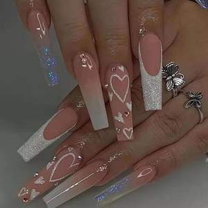 Personalizado al por mayor 3D Rhinestone diseño 24 piezas cuadrado largo prensa <span class=keywords><strong>en</strong></span> las <span class=keywords><strong>uñas</strong></span> rosa perla <span class=keywords><strong>uñas</strong></span> postizas - Product Image 1