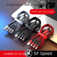 Kabel Data Tipe-C Tiga-dalam-Satu Nylon Pengisian Daya Super Cepat 200W untuk 15 Perangkat, Kompatibel dengan Earphone OPPO Glory