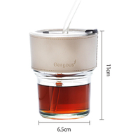 Gobelet isotherme de voyage personnalisé au design moderne pour lait et café, avec paille, réutilisable, en verre transparent de haute qualité, avec manchon en cuir