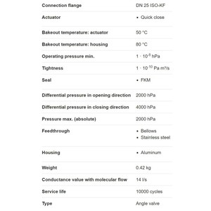 วาล์วปรับมุมแบบแมนนวล Pfeiffer PFA41003 DN 25 ISO-KF ซีล FKM ตัวเรือนอะลูมิเนียม - Product Image 1