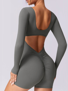 Body <span class=keywords><strong>Deportivo</strong></span> de <span class=keywords><strong>Manga</strong></span> <span class=keywords><strong>Larga</strong></span> Cómodo y Elegante para Mujer, Jumpsuit de Gimnasio con Shorts para Yoga y Fitness - Product Image 5