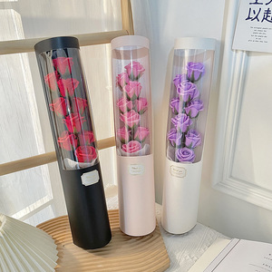 Nouveau design Savon de Noël fait main, bouquet de fleurs simulées en forme de seau dans un tube en papier rond <span class=keywords><strong>long</strong></span>, boîte de fleurs préservées - Product Image 5