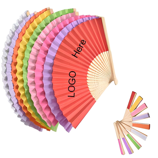 FAREA Wholesale 21cm Bamboo Folding Hand Fan Custom Printed Fabric Paper Hand Fan for Wedding Party Promotional Gift Cheap Fan
