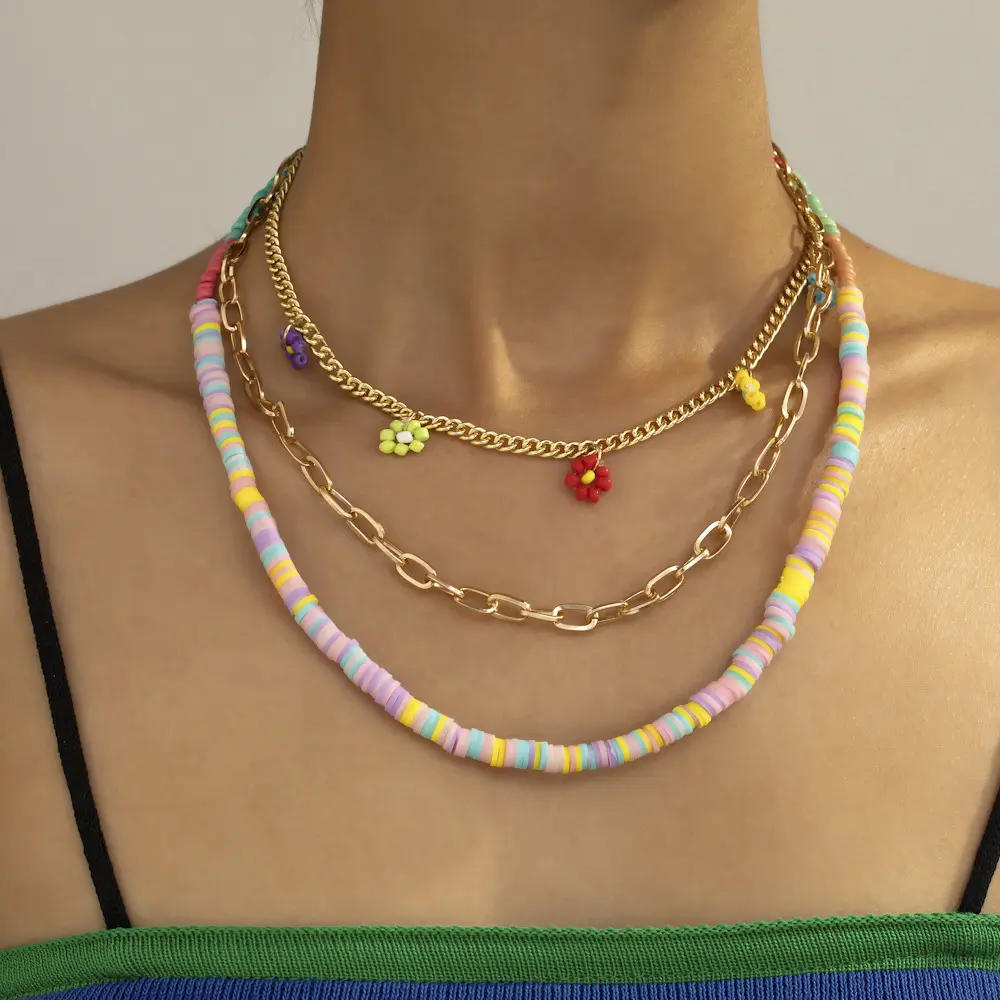 Mode-sieraden Rijst Kralen Zachte Aardewerk Ketting Persoonlijkheid Kwastje Smiley Gezicht Bloem Fruit Multi-layer Kettingen