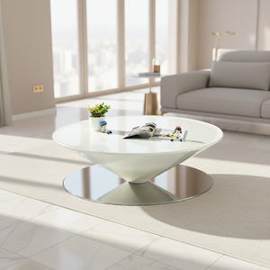 <span class=keywords><strong>Table</strong></span> <span class=keywords><strong>basse</strong></span> en fibre de verre <span class=keywords><strong>blanche</strong></span> de luxe avec pieds en acier et fonction de rangement, design moderne pour les petits appartements - Product Image 5