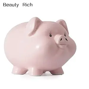 粉红色陶瓷小猪银行硬币银行皇冠公主钱箱为女孩
