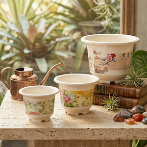 Maceta Decorativa de Plástico Roja, Estilo Chino, con Diseño Impreso, para Jardín, Bonsái, con Patrón de la Suerte, Tamaño Mediano - Product Image 2