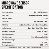 Lampu LED Sensor Gerak Luar Ruangan P3201-MS, Lampu Plafon 21W, Rating IP65, 2700K Putih Hangat, Pemasangan di Permukaan, Pencahayaan Modern