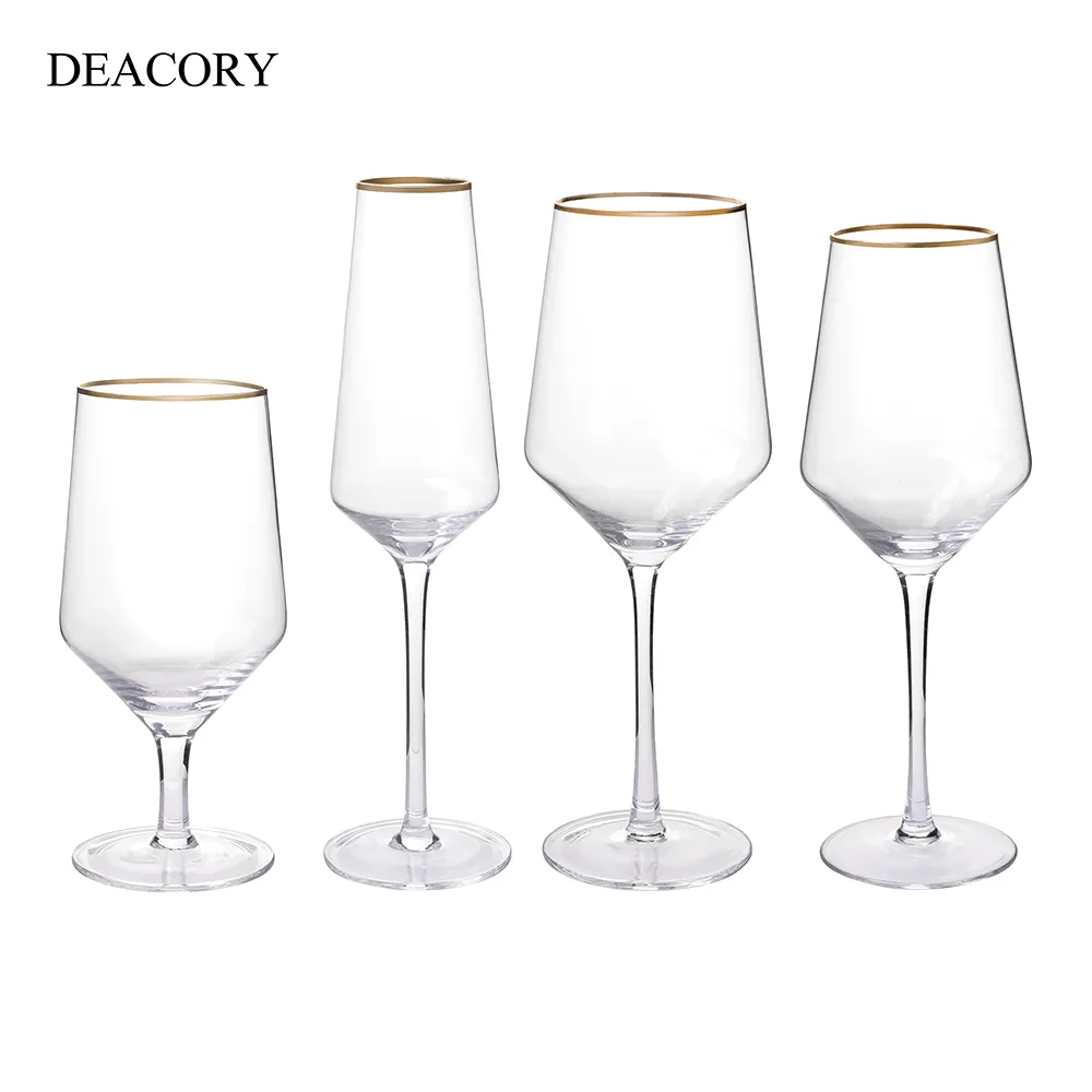 DEACORY Wholesale gold rim goblet water champagne wine glass cup set for wedding restaurant hotel