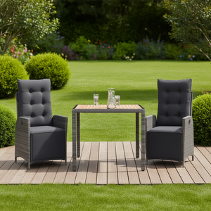 Set da Pranzo da Giardino in Rattan Grigio Scuro per 2 Persone, Resistente alle Intemperie, Arredamento da Esterno in Stile Contemporaneo - Product Image 2