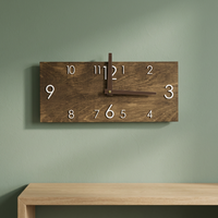 Jam Dinding Kayu Persegi Panjang Modern Minimalis Analog Quartz Bertenaga Baterai Dekoratif