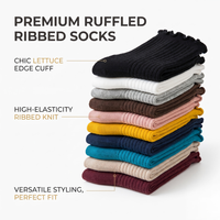 Lot de chaussettes vintage à volants, mignonnes, à bord festonné, en coton côtelé, chaussettes ras du cou tendance de couleur unie, bas décontractés à la cheville, prêts à être expédiés
