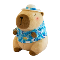 Jouets en peluche doux brodés sur le thème de l'été, personnalisables, 100% polyester, coton PP, couette rose et marron, capybara avec robe et chapeau
