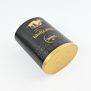 Lata Redonda de Metal Negra y Dorada Personalizada con Tapa en Relieve, Impresión por Estampado en Caliente, Lata Vacía para Envasado de Chocolate, Mazapán y Dulces - Product Image 4
