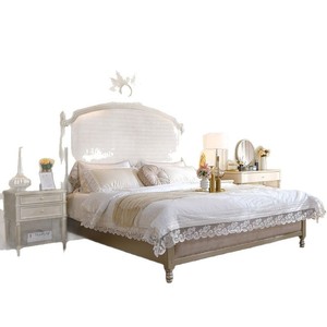 Cama de Madera Maciza Estilo Francés Color Crema, 1.5/1.8M, Tamaño King, Moderna, Minimalista, para Recámara Principal, de Alta Gama - Product Image 2