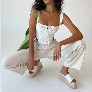 <span class=keywords><strong>Pantalon</strong></span> large en <span class=keywords><strong>lin</strong></span> beige pour <span class=keywords><strong>femme</strong></span>, taille élastique, <span class=keywords><strong>pantalon</strong></span> court, respirant, décontracté, vacances d'été, usage quotidien - Product Image 1