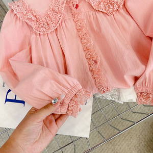 <span class=keywords><strong>Blusas</strong></span> y Camisas <span class=keywords><strong>de</strong></span> Manga Larga <span class=keywords><strong>de</strong></span> Algodón para Bebés Niñas con Encaje y Cuello Peter Pan, Blusa Casual para Primavera y Otoño como Prenda Interior para Niños - Product Image 3