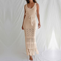 Nouvelle Robe de Plage Longue pour Femme, à Bretelles Ajourées, avec Pompons, style Cache-couche pour Maillot de Bain