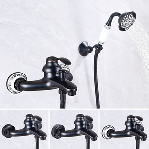 Ensemble de <span class=keywords><strong>douche</strong></span> mural <span class=keywords><strong>en</strong></span> laiton brossé à double poignée, avec pommeau pluie/jet massant et valve <span class=keywords><strong>en</strong></span> céramique, pour appartement et villa - Product Image 4