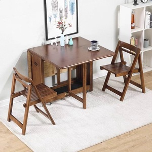 <b>Folding</b> Solid Wood <b>Dining</b> <b>Table</b> Rectangle Extendable Foldable With Chairs For Small Apartments Home Use - Product Image 1