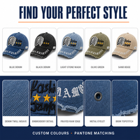 Casquette de baseball personnalisée avec logo, aspect denim délavé et vieilli, 6 panneaux, visière incurvée effilochée, fournisseur en gros OEM ODM