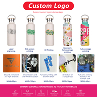 Botol Air Stainless Steel Vakum Terisolasi 350ml 500ml 750ml Dengan Tutup Bambu dan Pegangan Jinjing, Flask Olahraga Luar Ruangan yang Dapat Digunakan Kembali