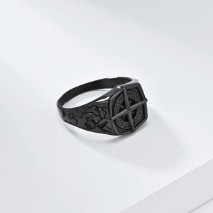 Nordic Retro Punk Style Pirate Compass <b>Ring</b> For Men Stainless Steel Gold Black Cross Design Jewelry Gift - Product Image 3