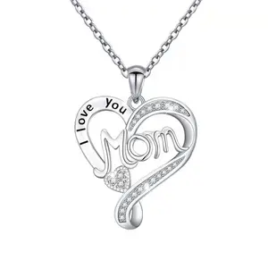 Ожерелье из серебра 925 пробы с подвеской в виде сердца «Я люблю тебя, мама»