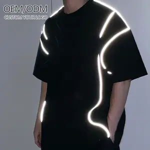 Işık yansıma tişörtleri erkek tişörtleri Oem ücretsiz Simples kısa kollu özel grafik Logo yansıtıcı ışık düz rahat 20 adet