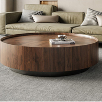 Table basse d'intérieur en noyer de style chinois, ensemble moderne de luxe léger pour salon, ronde et minimaliste avec rangement
