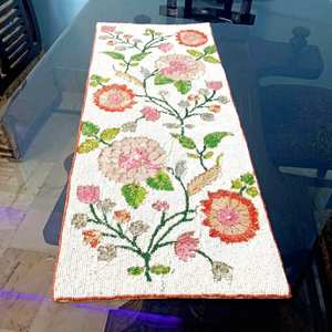 Embroidered Floral Cotton Table <b>Runner</b> Classic Design <b>Washable</b> Home Decor - Product Image 1